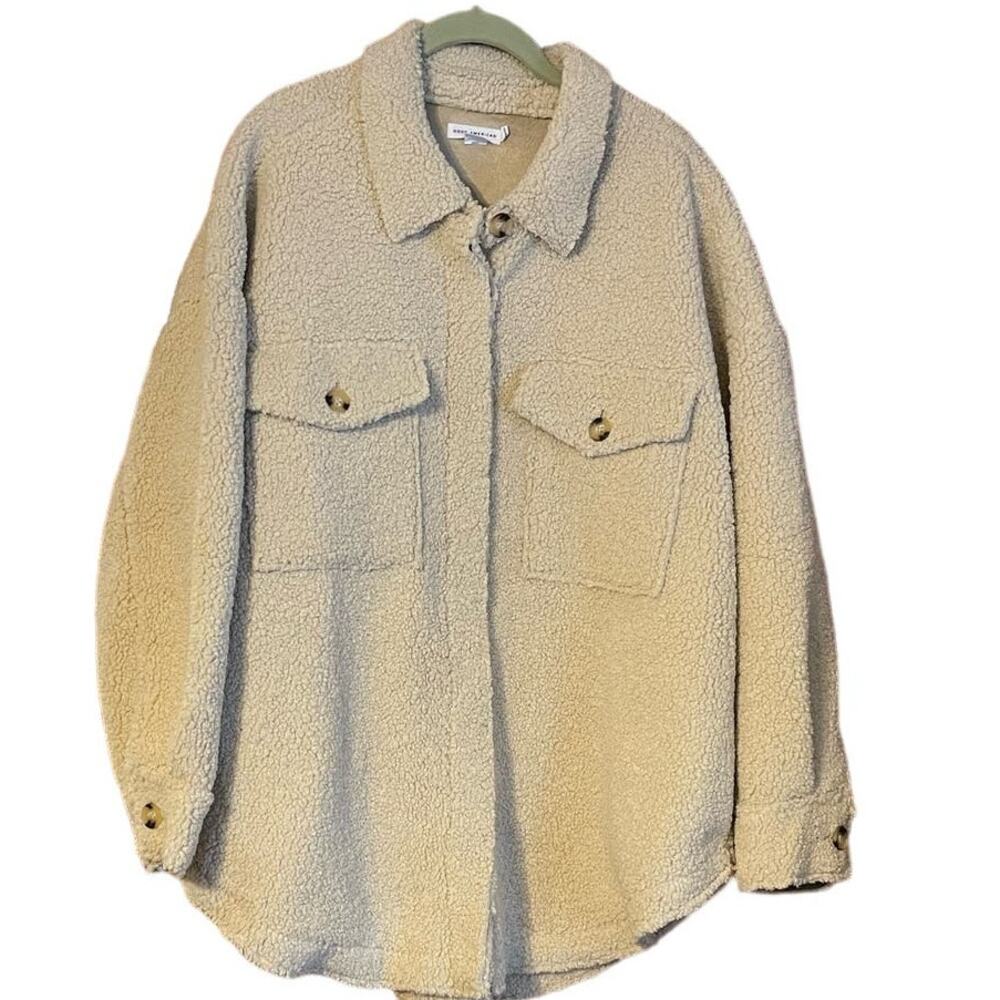 Good American NEW Size Large XL Button Front Sand Color Sherpa Jacket Shacket